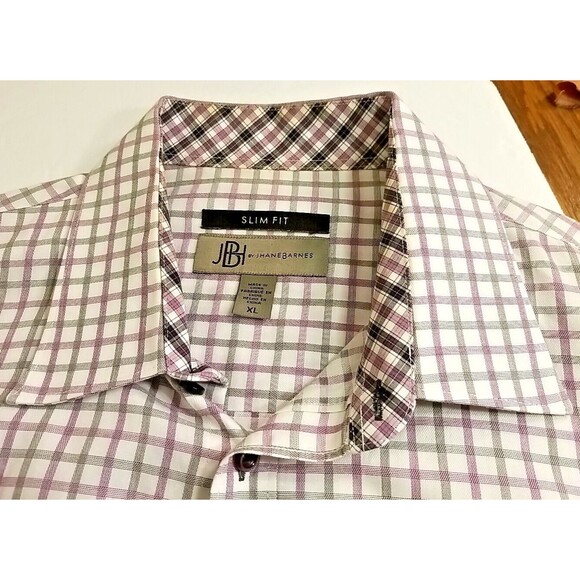 Jhane Barnes Mens XL White Purple Check Slim Fit Button Up Long Sleeve       T38 - Picture 5 of 8